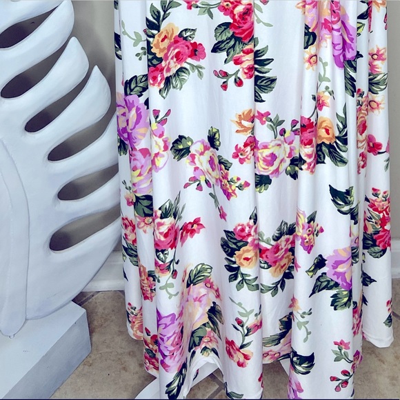 White Pink Green Yellow Floral Long Sleeve Belted Faux Wrap Maxi Dress Size 2X - Picture 4 of 4